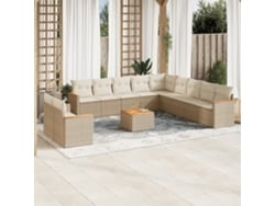 Conjunto de sofá de jardín de 12 piezas con cojines, mimbre sintético beige, Dkd Home Decor