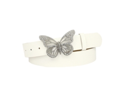 Cinturón Ancho De Piel Sintética Con Pedrería Mariposa Hebilla Para Mujer Moda Decorates Dress Shirt Talla Única Blanco