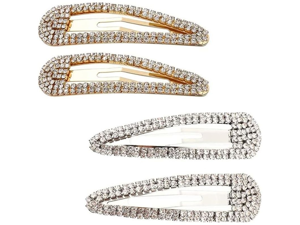 4 Peinetas Grandes Con Pedrería Para Mujer, Color Oro/plata.