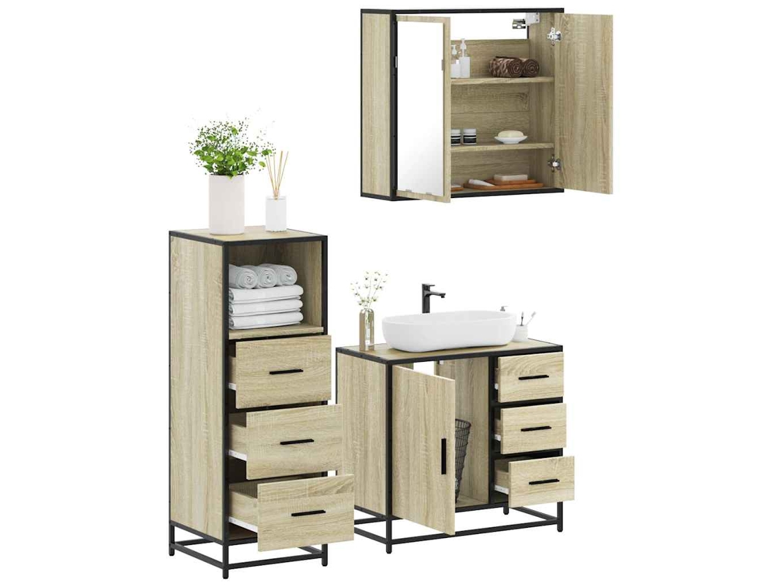 Juego de muebles de baño de 3 piezas Derivatives Oak Wood Sonoma Wsd24547 Lovely Home