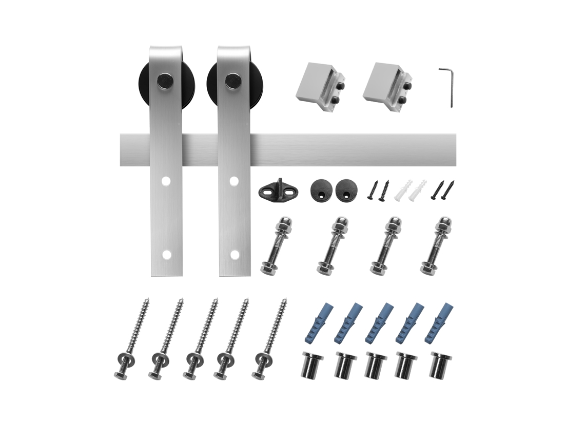 Kit De Herrajes Para Puerta Corrediza De Granero Succebuy De 1,5 M Para Una Sola Puerta, Acabado Plateado