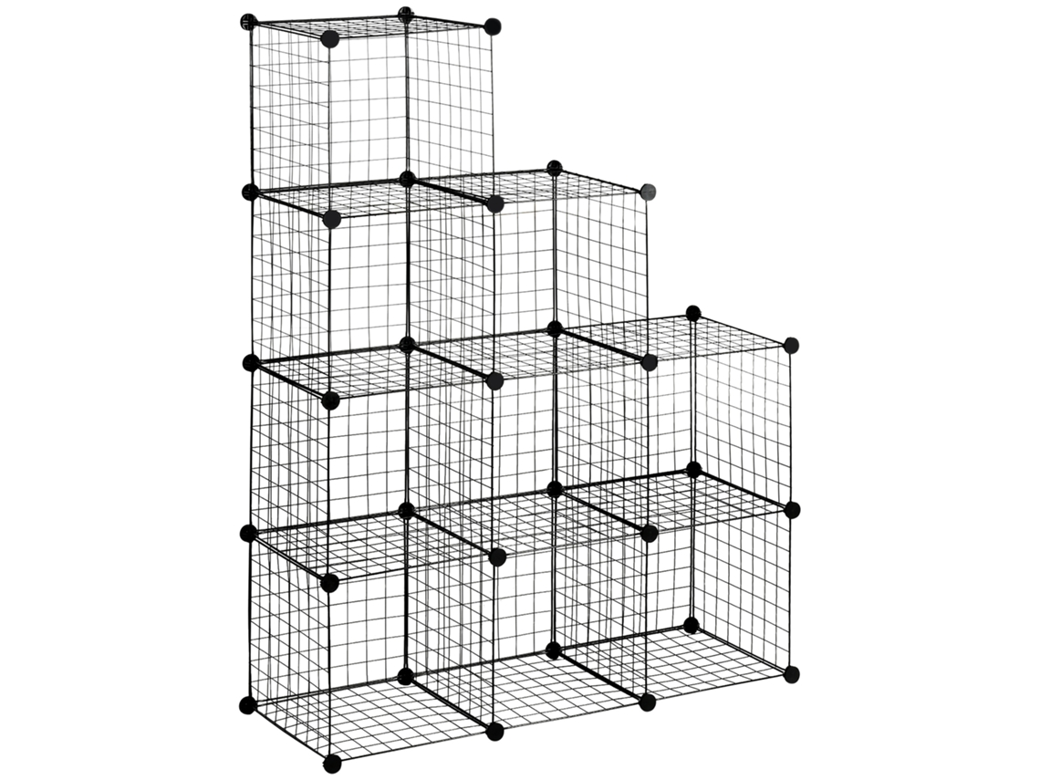 Estantería modular cúbica con 9 módulos, zapatero modular de acero, color negro.
