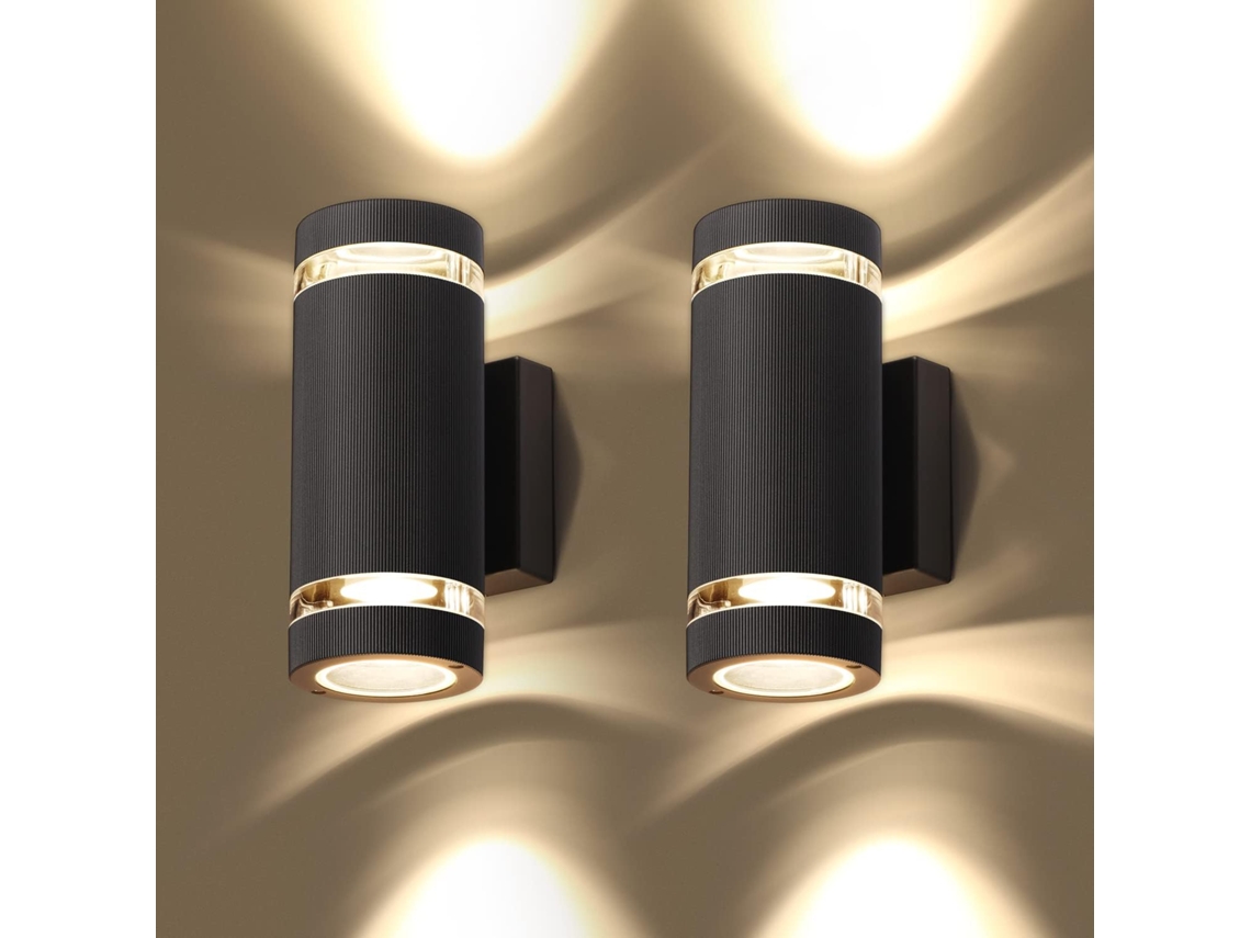 Aplique de pared LED para exteriores, resistente al agua IP65, iluminación moderna de pared 3000k, 2 piezas circulares negras PRIME KANG