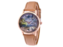 Reloj De Pulsera De Cuarzo Para Mujer Con Correa De Piel Sintética, Estilo Sencillo, Esfera Redonda Beige.