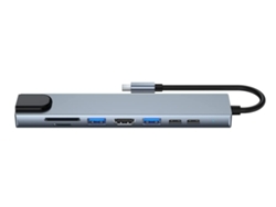 Adaptador Hub Usb C 8 En 1 Hub Usb C Hdmi Ethernet 3 X Usb 3.0 Lector De Tarjetas Sd/alimentación Para Tarjetas Micro Sd, Gris