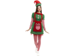 Disfraz de Elfa Polar en vestido verde y rojo para mujer