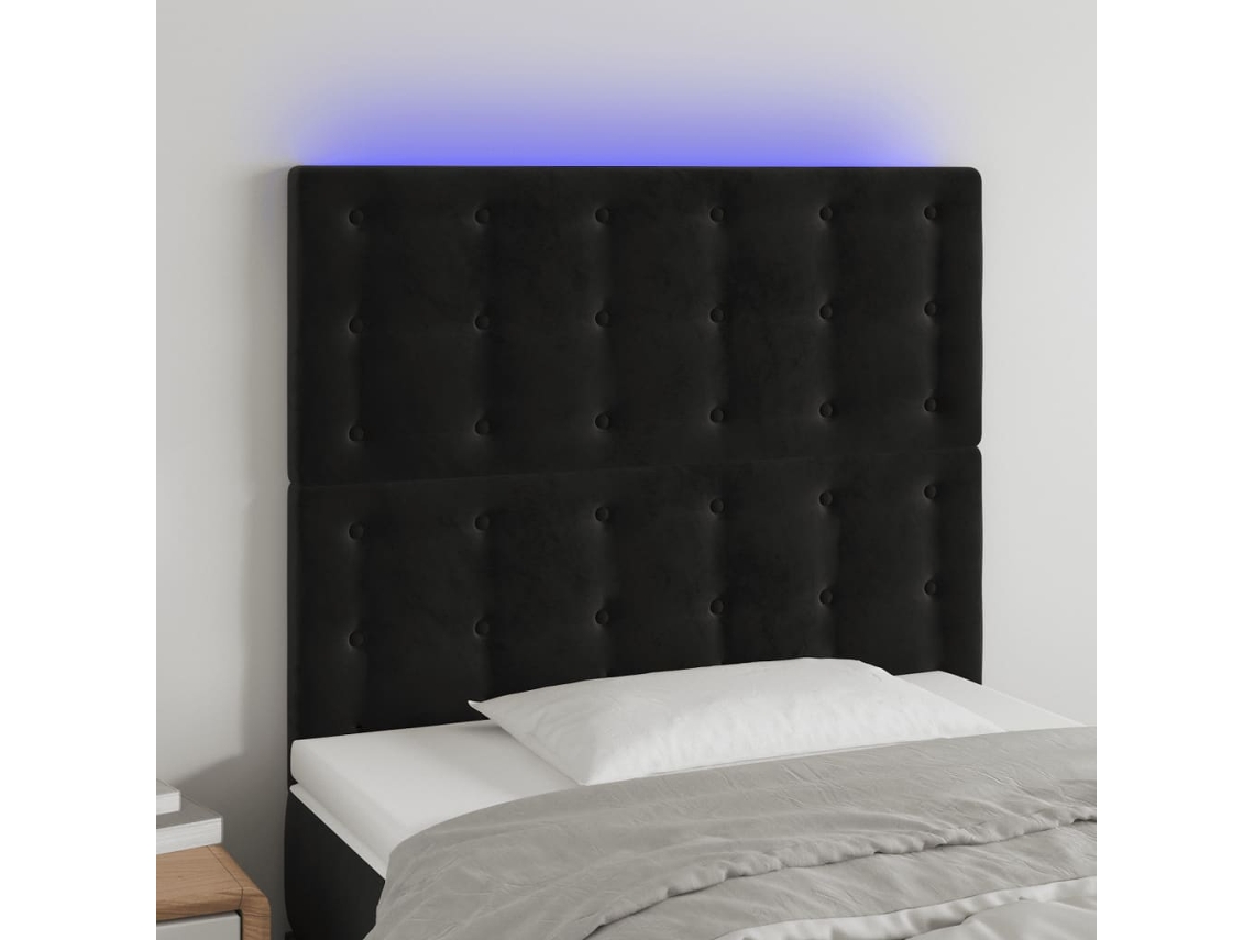 Cabecero Con Luces Led Terciopelo Negro 100x5x118/128 Cm