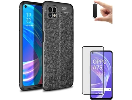 Kit Funda, Protector y Soporte Oppo A73 5G Rugged Leather Negro