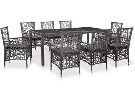 Conjunto 9 Conjunto de comedor de jardín VIDAXL ratán sintético gris
