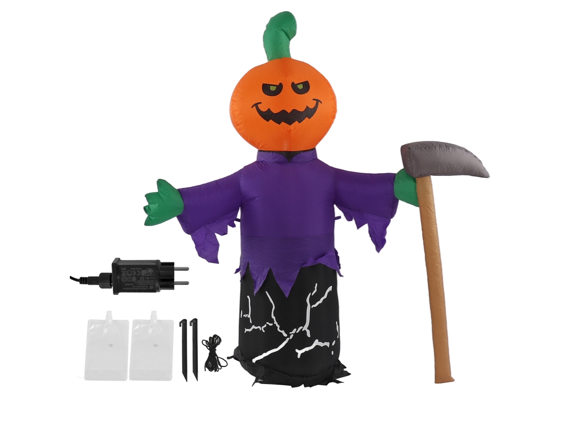 Decoración Hinchable Halloween De 5ft Calabaza Muerte Hacha Con Luces Led Impermeable Ip44 Para Exterior
