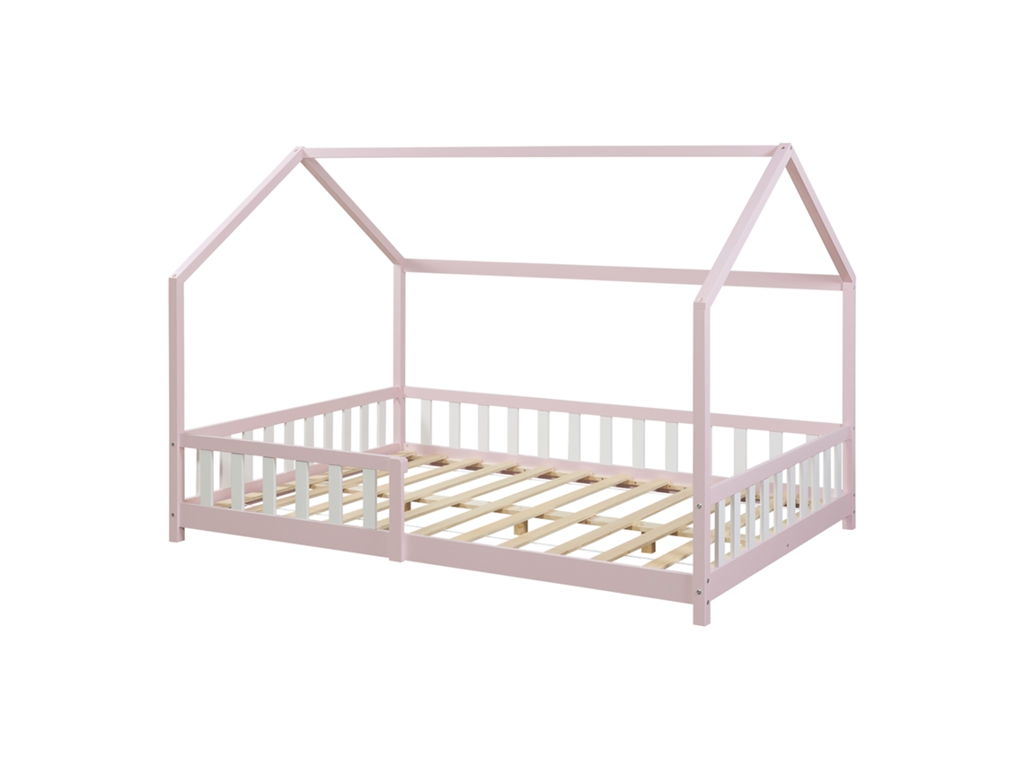 Cama infantil Hesel en forma de casa pino con reja 120x200cm - Rosa [EN.CASA]
