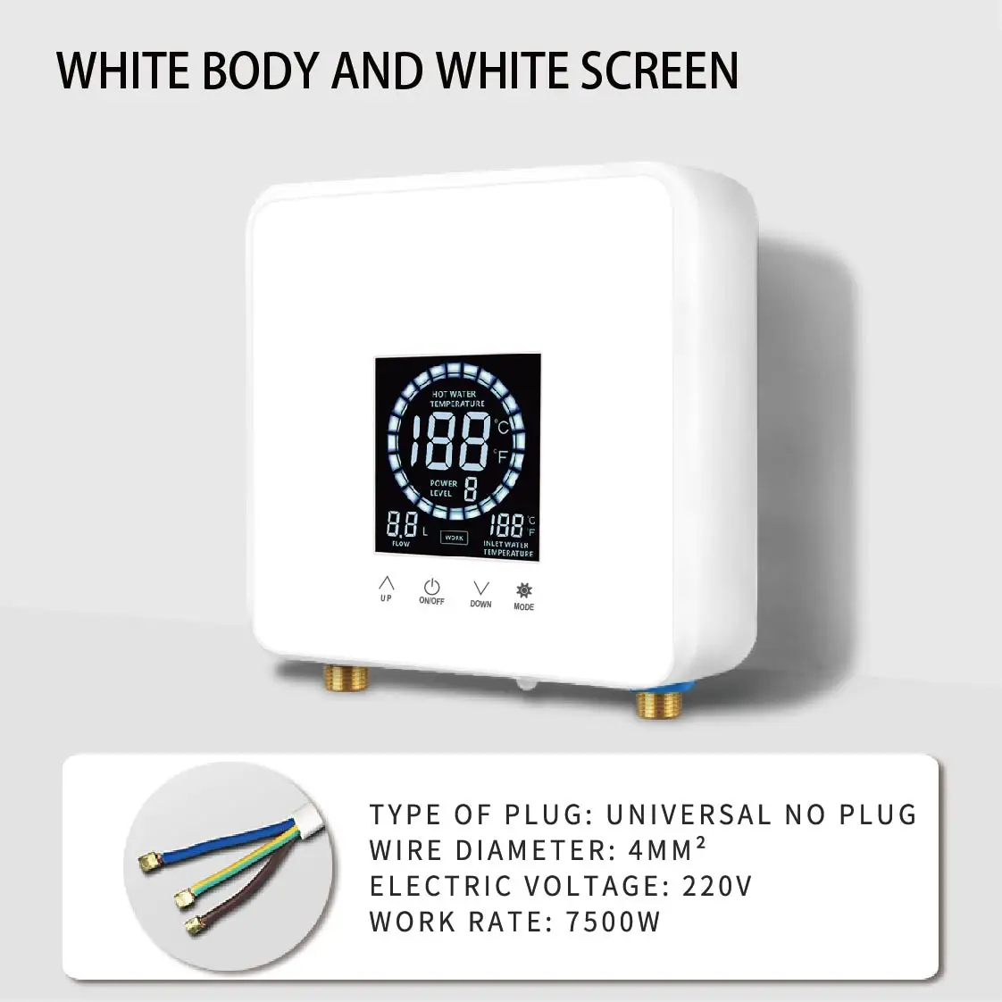 Calentador De Agua Eléctrico Instantáneo (220 V, 7500 W, Blanco) Con Pantalla Lcd De Temperatura Y Control Remoto