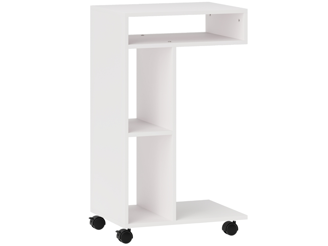 Mesa auxiliar/central blanca con ruedas, 4 estantes, para sofá, portátil o mesita de noche, ideal para sala de estar o comedor Ycone
