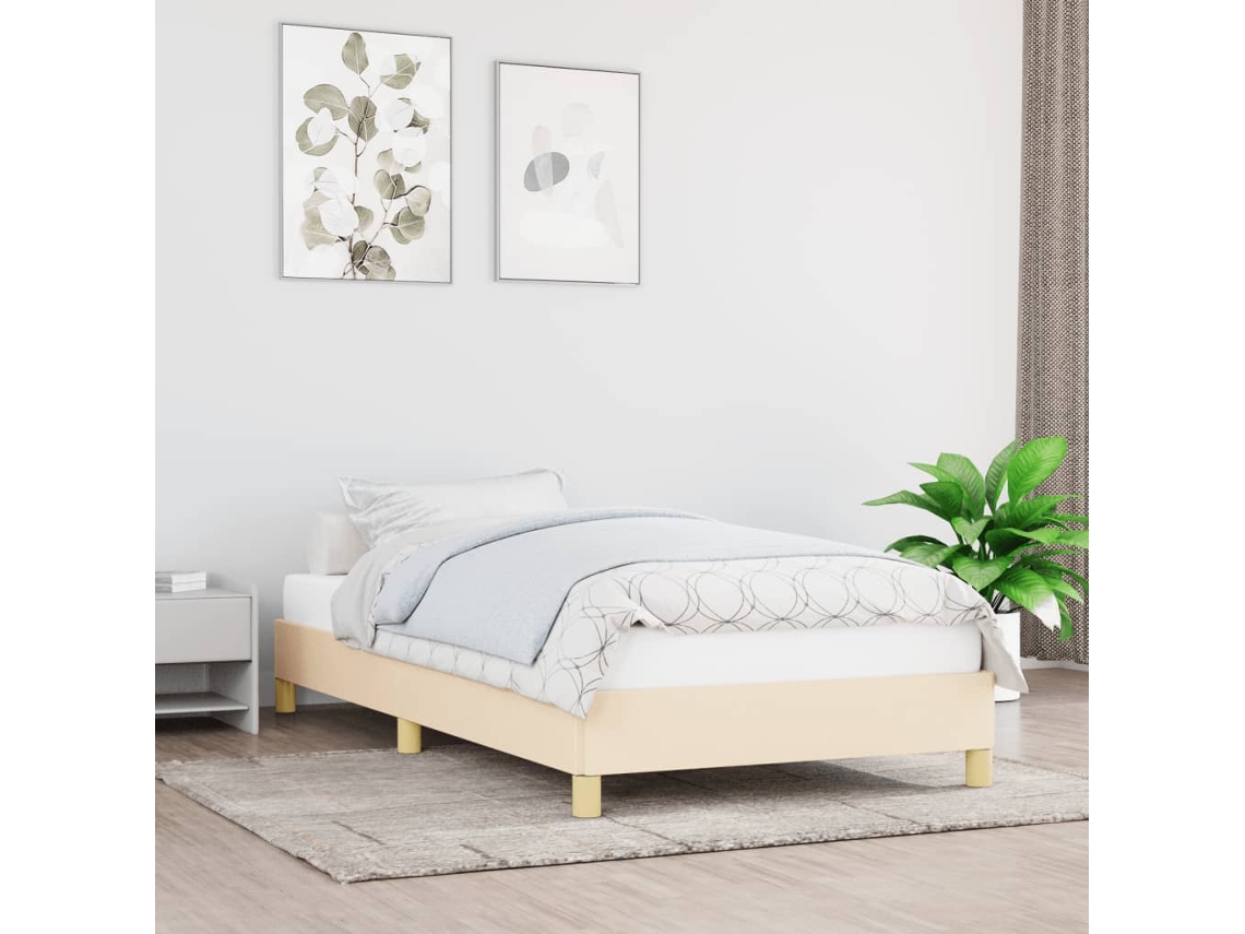 Estructura De Cama Sin Colchón Tela Crema 80x200 Cm