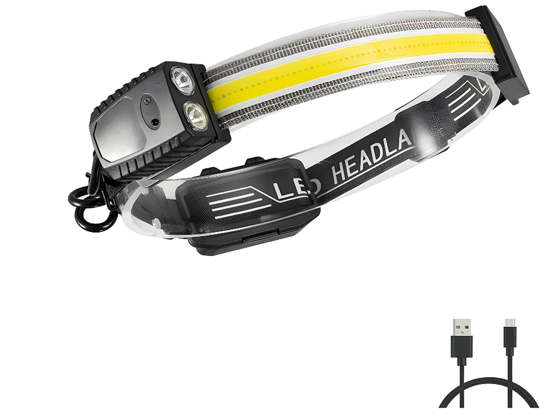 Linterna frontal COB superbrillante, recargable, con LED XPE ajustable a 90°, resistencia al agua IPX4, luz roja, 7 modos Yizhood (negra)