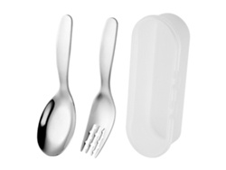 Juego de Cuchara y Tenedor Infantil - 2 Piezas con Estuche para Merienda, Cubiertos de Acero Inoxidable para Niños TRUYUETY