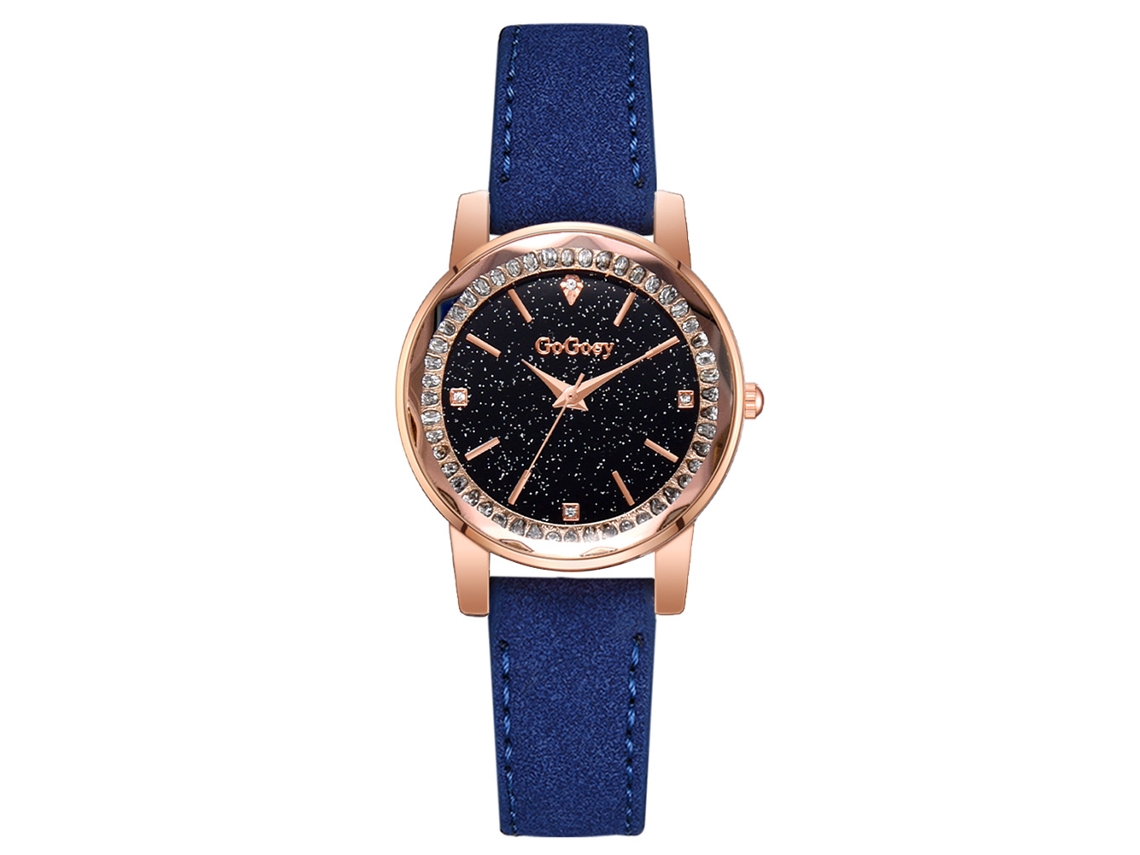Reloj De Pulsera De Cuarzo De Moda, Estilo Casual Sencillo Con Diamantes De Imitación, Piel Sintética (azul)