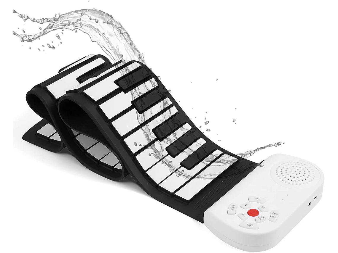 Piano electrónico plegable Eifson de 49 teclas, 8 timbres y 6 canciones de demostración educativas (negro)