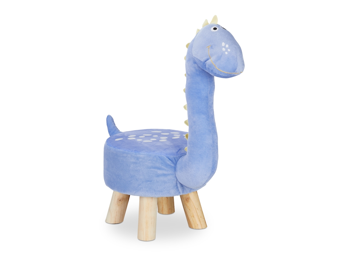 Relaxdays Taburete Infantil Dino, Funda De Felpa, Redondo, Asiento Para Habitación Infantil, Motivo Animal, Azul