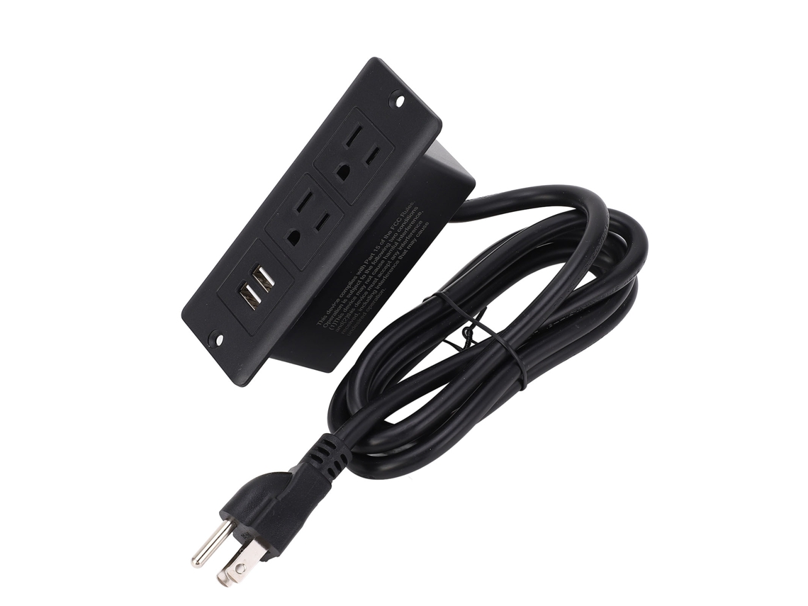 Yncm2026-regleta Eléctrica Recesada Mesa Conferencia 2 Tomacorrientes 2 Puertos Usb Cable 1.5m
