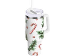 Taza térmica navideña con diseño de pájaro, 1200 ml, con pajita y tapa aislante, acero inoxidable, talla XS/S/BRAND