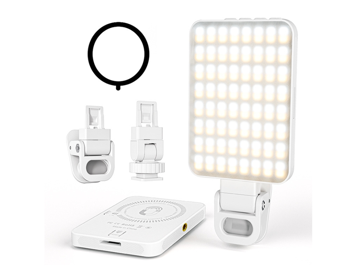Luz para selfies con 128 LED, 2000 mAh, ajustable, 3 modos de iluminación para celular, cámara, portátil y iPad IKIKSO (blanco)