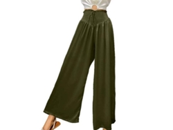 Pantalones casuales de verano de talle alto 2026 con cintura elástica y bolsillos fluidos, talla S, verde militar.
