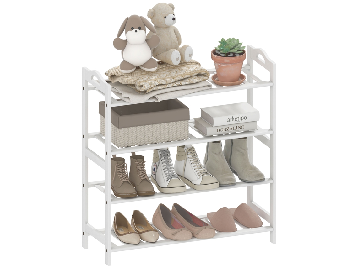 Zapatero De Bambú Blanco Con Capacidad Para 12 Pares.