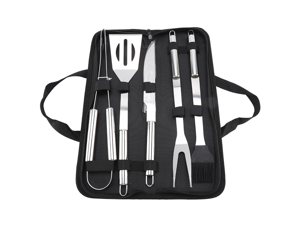 Kit de barbacoa de acero inoxidable, 5 piezas, con bolsa Oxford.