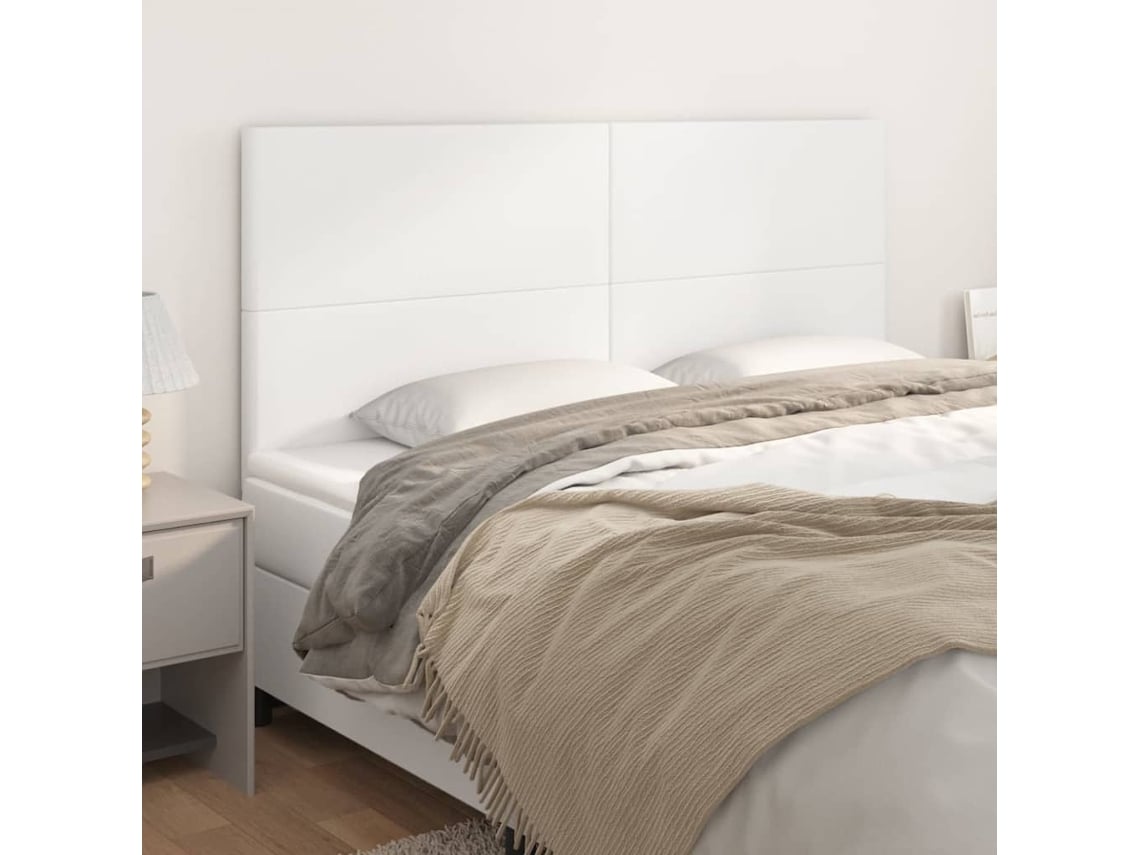 Cabeceros 4 Unidades De Cuero Sintético Blanco 100x5x78/88 Cm