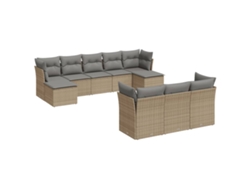 Conjunto de 10 sofás de jardín con cojines de mimbre, beige, EXCLUSIVO DE LA CASA