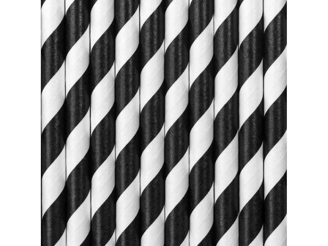 Pack 10 Pajitas PARTYDECO de Papel Rayas Negro