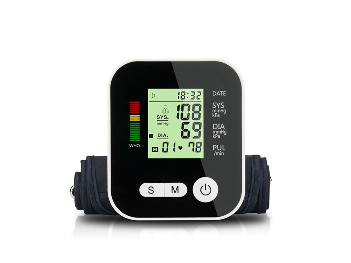 Monitor de presión arterial de brazo con voz en inglés, negro