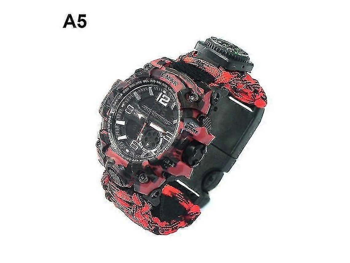 Reloj de pulsera táctico de supervivencia para exteriores 7 en 1 con brújula, raspador, silbato y herramientas de camping.