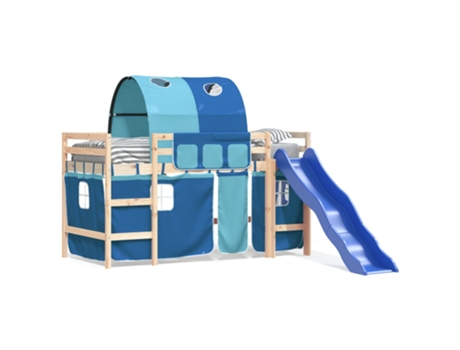 Cama alta para niños VIDAXL con túnel madera pino azul (90x200 cm)