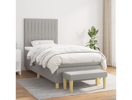 vidaXL Cama con somier y colchón 90x200 cm tela gris claro