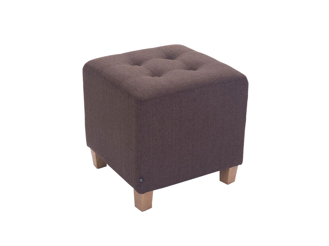 Puf Bajo Reposapiés Acolchado En Tejido Marrón Patas Madera 45X46 Cm 100000062 MOBIKASA