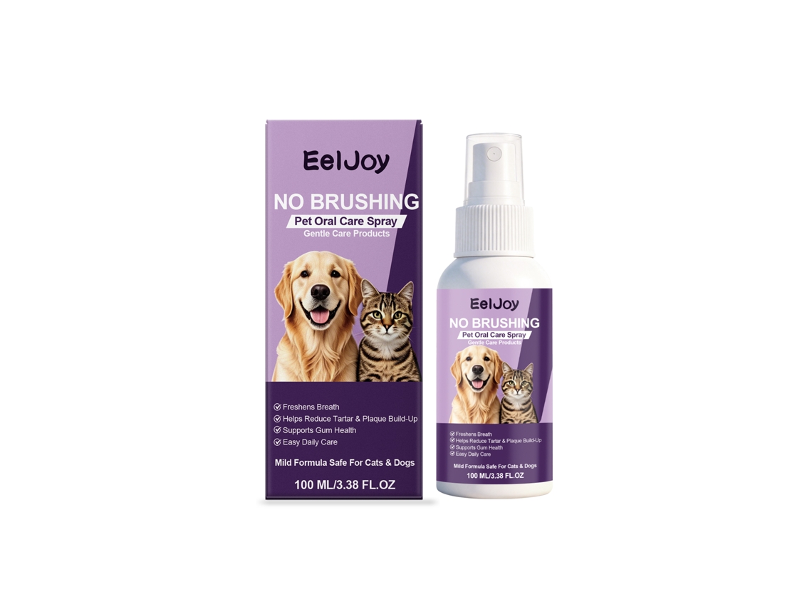 Spray de cuidado bucal para mascotas Eeljoy para una limpieza dental suave.