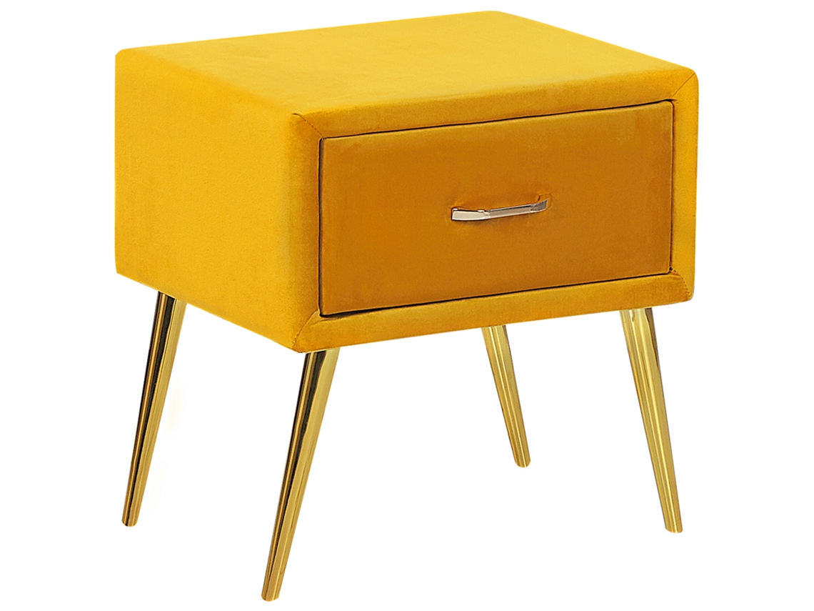Mesa de noche de 1 cajón BELIANI Flayat de Terciopelo Amarillo 46x38x49