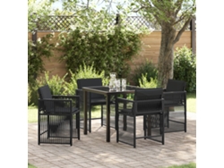 Juego de comedor Lovely Home de 5 piezas con cojines de ratán sintético negro