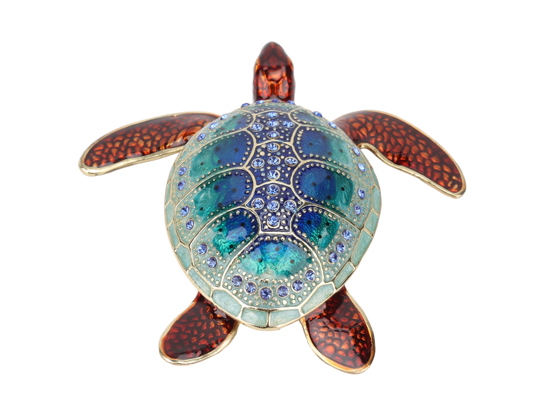 Caja de joyería decorativa con forma de tortuga y diamantes de imitación, resistente al óxido.