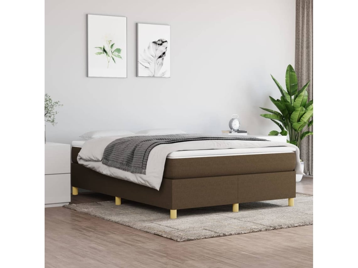 Cama Sin Colchón Tela Marrón Oscuro 140x190 Cm
