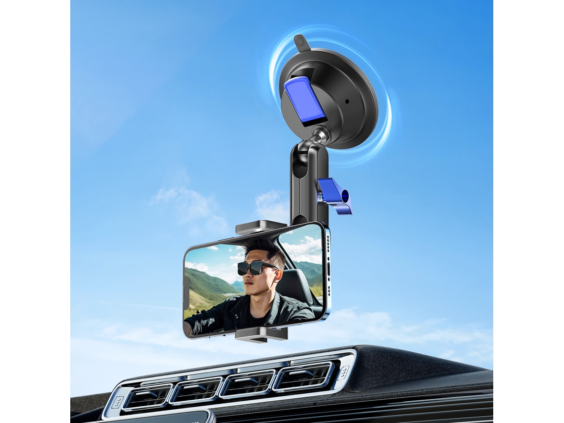 Soporte De Teléfono Con Ventosa Para Coche Con Cabezales Giratorios 360° Y Clip Para Teléfono