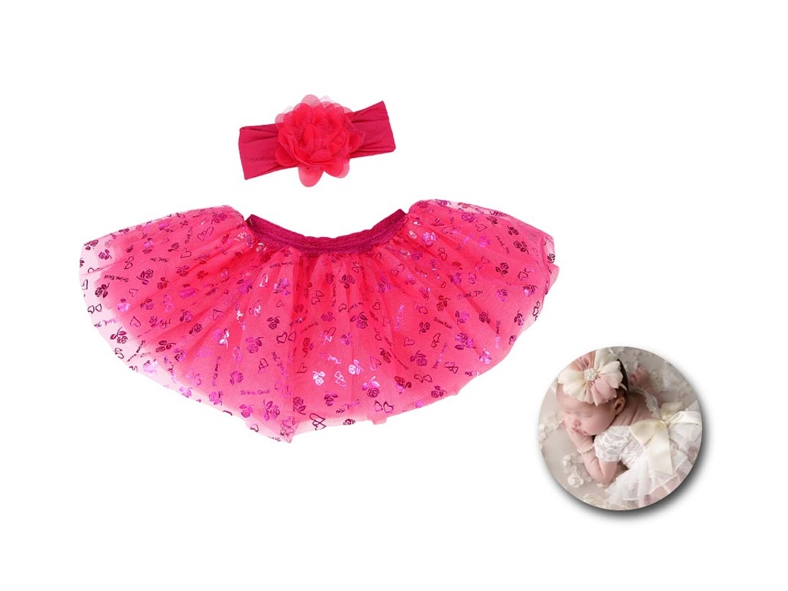Kit de Newborn infantil Tutú y Cinta de flor fucsia