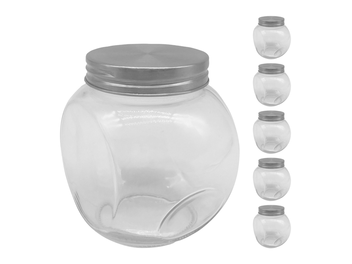 Relaxdays Tarros Para Caramelos, Set 6 X 480 Ml, Botes Para Dulces, Candy Bar, Tapa Inox, Transparente/plateado