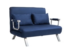 Sofá-cama 2 Lugares Veludo Encosto Ajustável Função Cama Almofadas Decorativas Azul Sala Estar Quarto