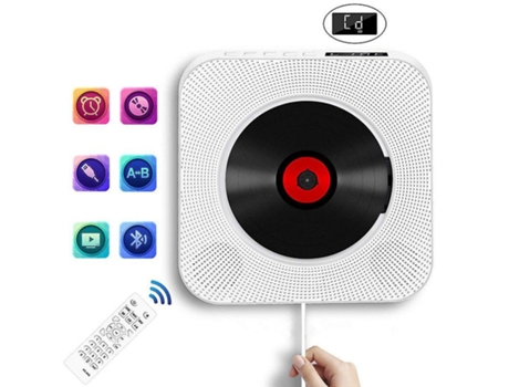 Reproductor de CD portátil con Altavoz Bluetooth HiFi Altavoz de Audio doméstico montado en la Pared con Control Remoto Radio Fm Usb-Mp3 BISBISOUS