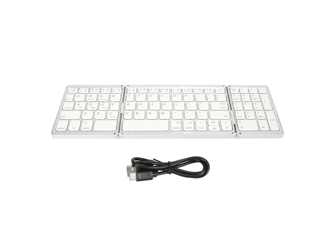 Teclado Bluetooth Plegable Triple Para Múltiples Dispositivos Inalámbricos - Plata Y Blanco