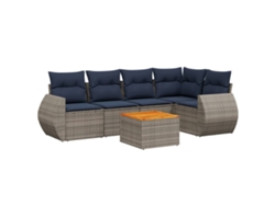 Conjunto de sofás de jardín, 6 piezas, cojines, ratán gris. EXCLUSIVO DE MAISON.