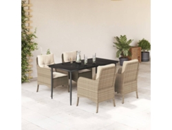 Juego de comedor de jardín de 5 piezas con cojines, mimbre sintético beige, Dkd Home Decor